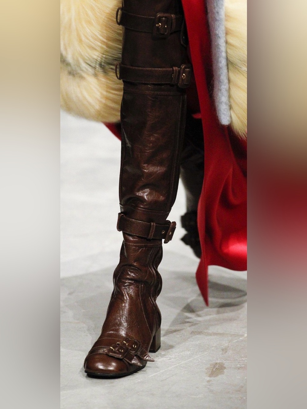 Runway Prada Capra Leather Over-The-Knee Tall Low Heel Boots Brown Size 37 EU - Picture 16 of 17